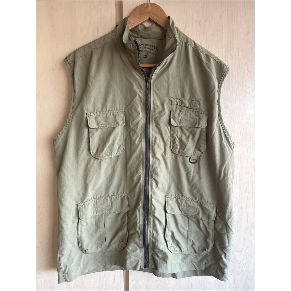 Clearwater Outfitters Angler Vest Mens Medium Med Tan Green Fishing Outdoors